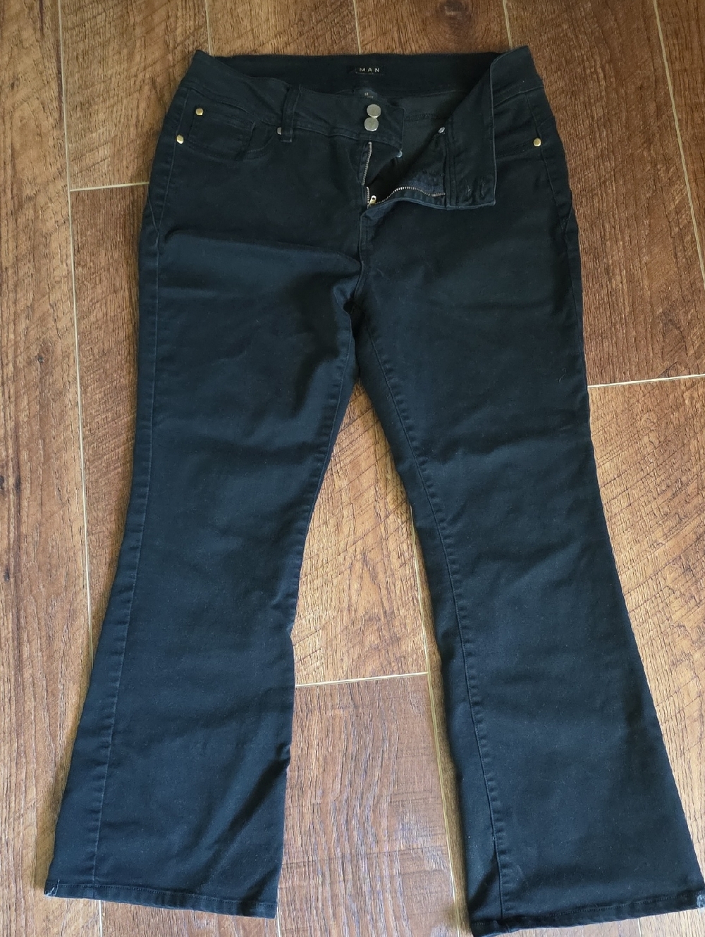 IMAN Black Flare Jeans with Gold Hardware